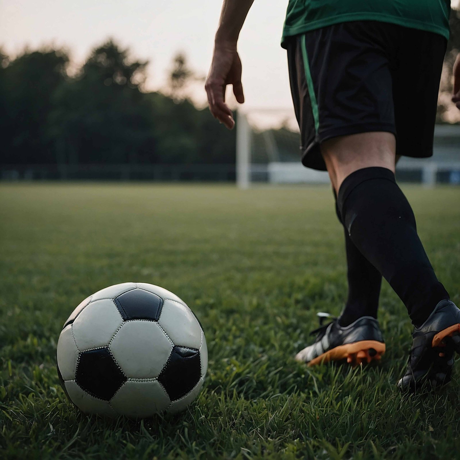 male soccer player with ball grass field